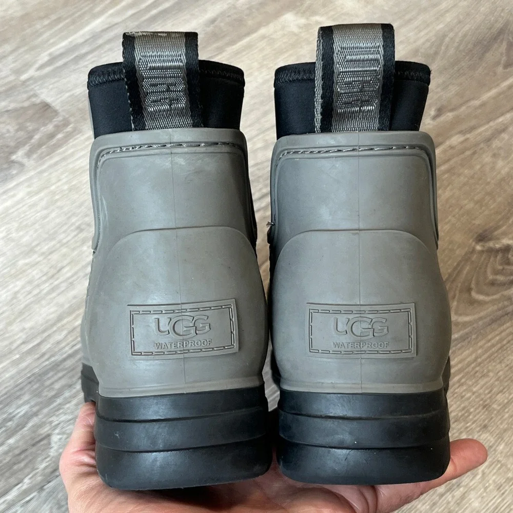 UGG Droplet Waterproof Grey Rubber Ankle Rain Boots with Wool Footbeds Womens 7